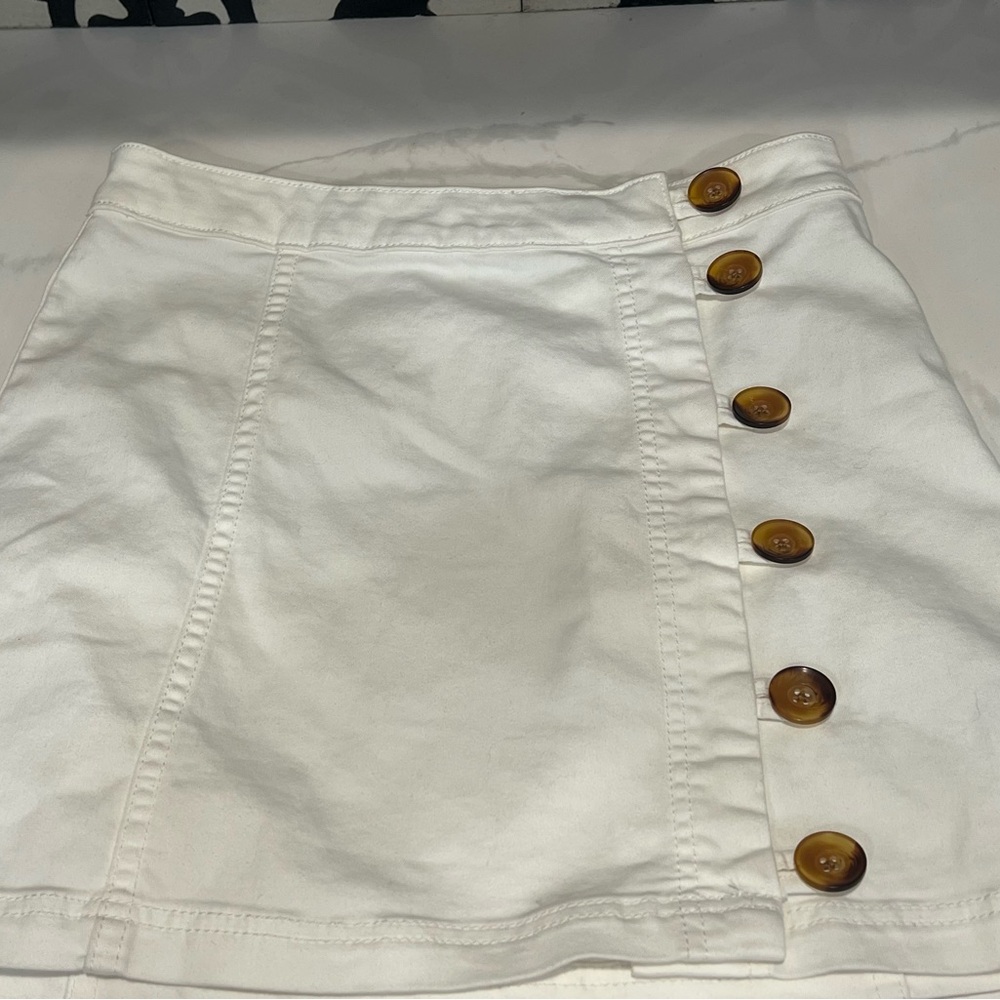 Free People White A-Line Mini Skirt Asymmetrical Ruched